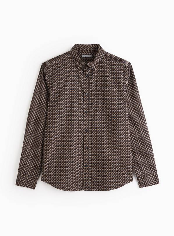 Brown Geometric Print Poplin Shirt XXXL